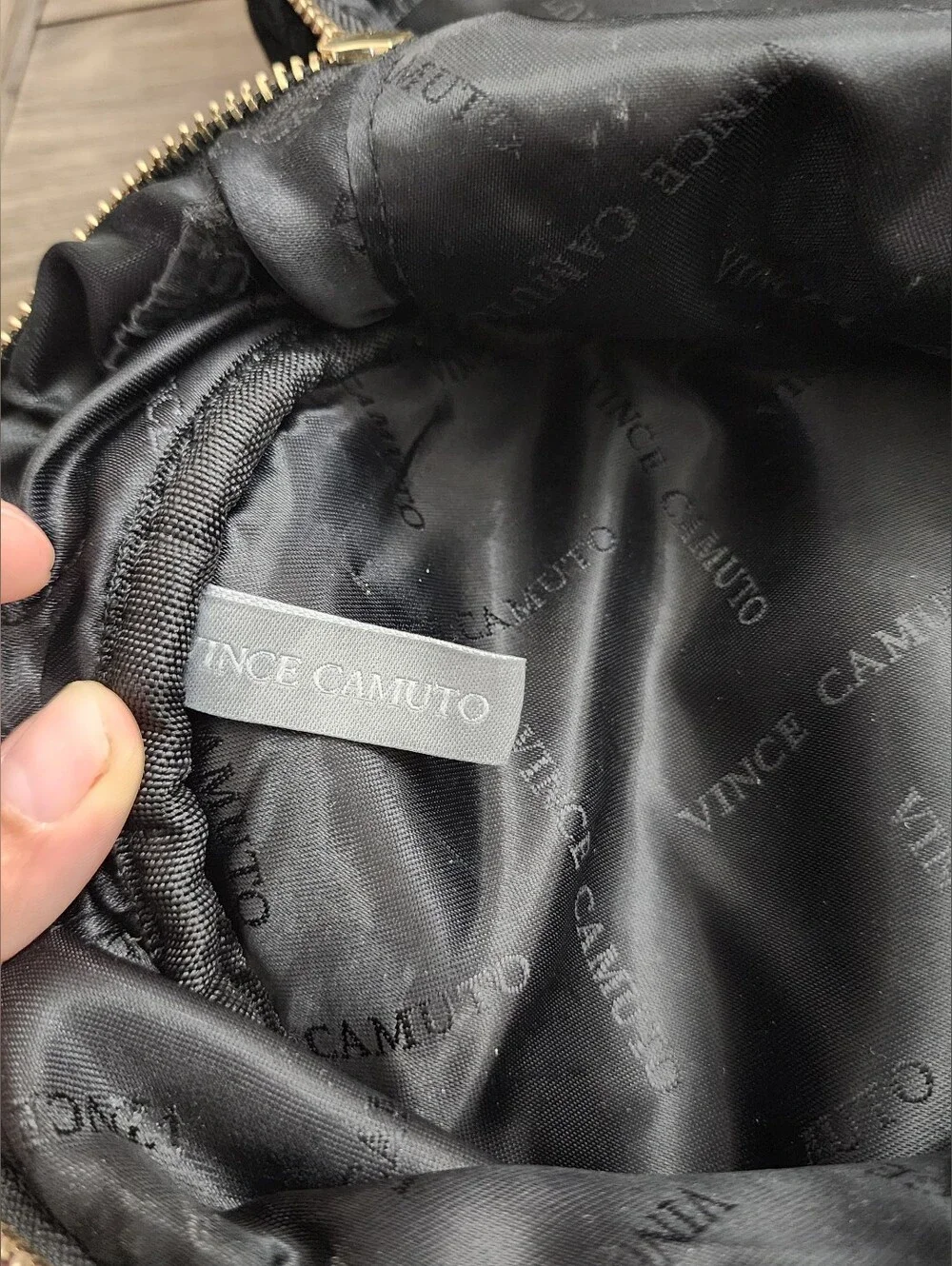 Vince Camuto Black Logo-Lined Cosmetic Bag With Gold Hardware